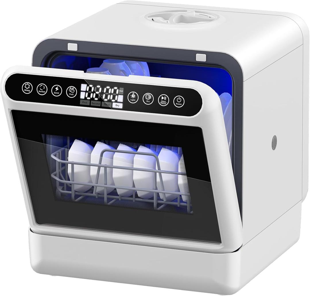 Countertop Dishwasher, Portable Dishwasher with 5L Built-in Water Tank, 5 Programs with 40 dB, 360° Dual Spray, 6 Full Accessories for Homes, Apartments and RVs