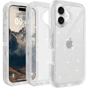 TUTUKII for iPhone 16 Case Clear, Anti-Drop, Transparent, Shockproof, Military Grade Drop Protection, Heavy Duty Protective Phone Case Cover for 16 6.1", Clear Glitter