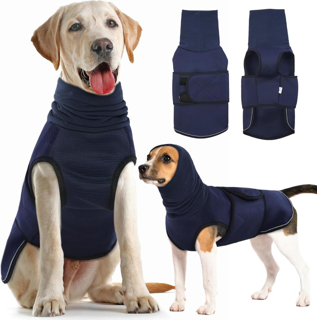 IDOMIK Dog Anxiety Calming Hoodie, Breathable Dog Jacket Vest for Thunderstorms, Fireworks, Vet Visits, Separation, Noise Block & Ear Protection Recovery, Blue, S (S(Chest Girth:15.7"-18.9"))