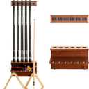 Wall Mount Pool Stick Holder - Billiards Pool Cue Rack Hardwood Pool Cue Set Holder for 6 Cues Sticks Storage Pool Table Accessories Equipment Organizer (Brown)