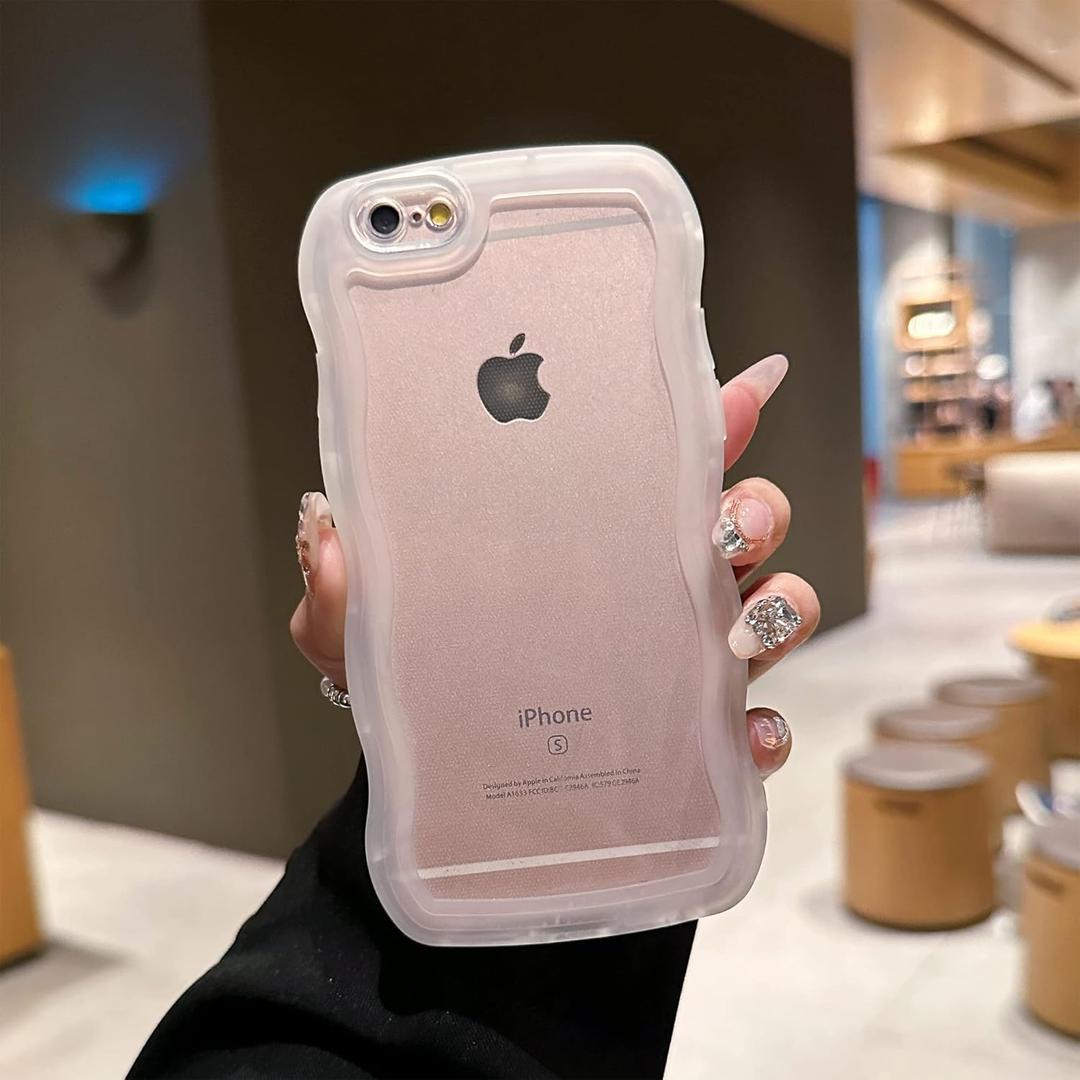 Compatible with iPhone 6s Plus/6 Plus Case 5.5", Cute Kawaii Curly Wave Frame Shape Soft Silicone Shockproof Protective Phone Cover for Women Girls, Clear