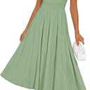 ZESICA Women Pleated Midi Sweater Dress 2026 Spring Summer Business Casual Short Sleeve A-Line Elegant Wedding Guest Dresses, Medium