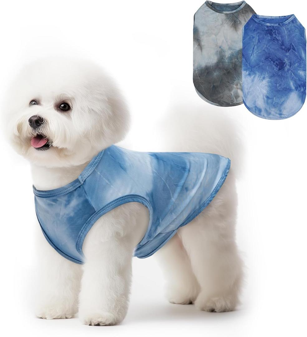 cyeollo 2 Pack Dog Shirts Sun Protection T Shirt Tie Dye Tank Top Stretchy Soft Doggie Vest Summer Dog Clothes for Small Dogs (Medium (7-11lbs))