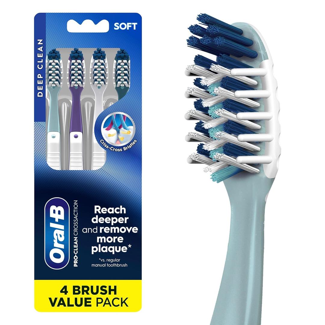 Oral-B Cross Action All In One Toothbrush, Soft, Deep Plaque Removal, 4 count