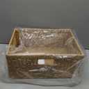 OIAHOMY Wicker Basket, Paper Shelf Basket with Built-in Handles, Rectangular Wicker Storage Bin for Pantry, Shelves, 1 Pack-Yellow