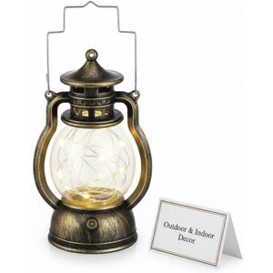 Lantern Decor Western, Hanging LED Vintage Lantern Metal with Carry Handle for for Weddings Western Camping Party Halloween Christmas Decorations 4.92inch (12.5x9cm, Golden)