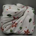 Christmas Fleece Print King Size Blanket for Bed, Super Soft Plush Cozy Fuzzy Red Floral and Green Leaves Printed Blankets for Couch Sofa Bed, Home, Microfiber Flannel, All Seasons 108x90 Inches (Flower)