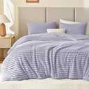 EXQ Home Fluffy Comforter Set Full Size - Super Soft Faux Fur Stripe Jacquard Comforter 3 Pieces, Purple Fleece Bedding Set,Winter Warm Bed Set,1 Comforter with 2 Pillowcases
