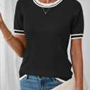 LOMON Short Sleeve Sweater for Women Light-Weight Crew Neck Summer Tops Dressy Casual Women's Clothes 2026, (Black, L)
