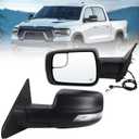 Left Driver Side Mirror Compatible With 2019-2026 Ram 1500 With Manual Folding Heated Turn Signal Puddle Light Temperature Sensor Matte Black Replace#5ZK43KARAH(8+2Pins)