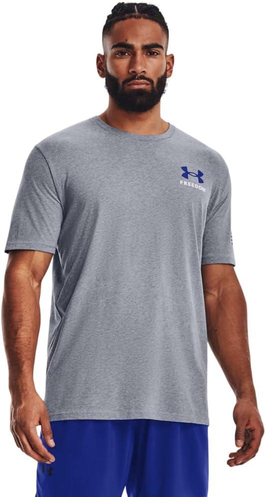 Under Armour Mens New Freedom Banner T-Shirt (Large, (036) Steel Medium Heather / Royal / Red)