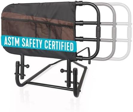Stander EZ Adjust Bed Rail, Adjustable Senior Bedrail and Safety Assist Railing for Elderly Adults with Organizer Pouch, ASTM Safety Approved Guard-Rail, Black