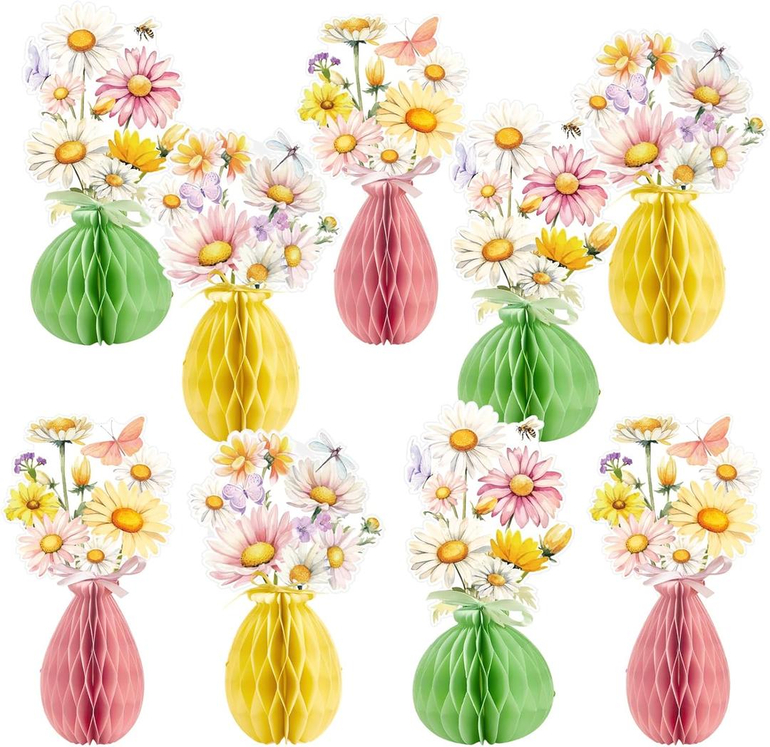SUNBEAUTY 9 PCS Daisy Honeycomb Centerpieces Daisy Flower Table Centerpieces Summer Wildflower Birthday Party Decorations for Home Office, Baby Shower, Wedding Birthday Party Supplies