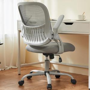 Sweetcrispy Office Computer Desk Chair, Ergonomic Mid-Back Mesh Rolling Work Swivel Task Chairs with Wheels, Comfortable Lumbar Support, Comfy Flip-up Arms for Home, Bedroom, Study, Student, Black (Grey)