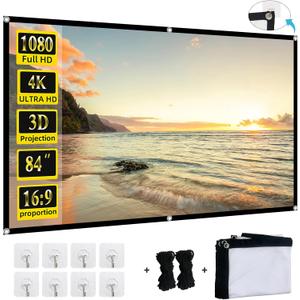 Foldable Projector Screen, XINLEMY 84" 4K 16:9 HD Portable Projection Movie Screen Double-Sided Cinema Screen for Home Theater Backyard Indoor and Outdoor