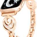 Ygtiecs Compatible with Apple Watch Band Series 7 41mm 40mm 38mm, Easy Adjustable Bracelet for Women, Bling Shiny Diamond on Moon, Dressy Replacement for Series 7 6 5 4 3 2 1 SE -iWatch Band Rose Gold