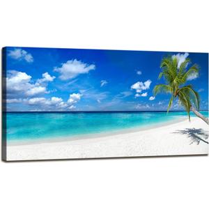 XXMWallArt FC2462 Seascape Wall Art Tropical Paradise Beach With White Sand and Coco Palms Canvas Wall Art Summer Beach Nature Pictures for Living Room Bedroom Home and Office Wall Decor