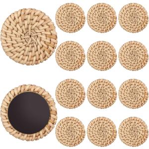 Rattan Fridge Magnets Boho Refrigerator Rattan Decorative Magnets for Office Kitchen Whiteboard Locker Boho Magnetic Locker Decor(Natural Color,12 Pcs)