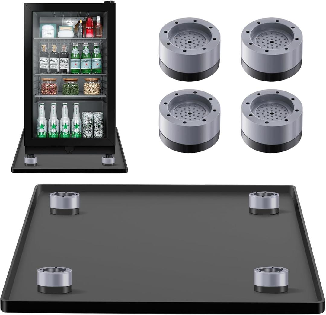 Mini Fridge Silicone Mat with 4 Base Raisers, 20" x 20" x 0.7" Under Refrigerator Mat, Mini Fridge Drip Pan Prevents Appliance Leakage Water Spills, for Washing Machines, Dishwashers, Air Conditioner