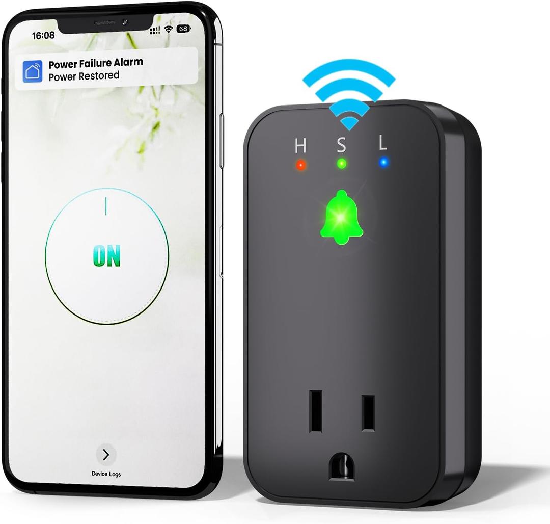 Power Failure Alarm WiFi, Smart Power Outage Alarm with App Notifications, Mini Size Freezer Alert with Loud 110dB & LED Indicator & Voltage Detection, Home Power Monitor for GFCI Trips, Sump Pump