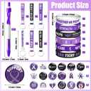 WATINC Ribbons Awareness Accessories Kits - 144PCS Purple Ribbon Week Awareness Set 36 Silicone Bracelets 36 Rubber Keychains 36 Button Pins 36 Pens Gifts for Charity Events Party (Purple Ribbon Week)