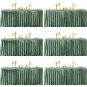 6 Packs Sage Green Spandex Tablecloths Rectangle Tables 6ft, Stretch Fitted Table Covers for 6 Foot Tables Wrinkle Free Rectangle Table Cloth with Skirt for Birthday Party Events Banquette Baby Shower
