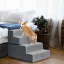 Dog Stairs Pets Steps 4 Gray Pet Ladder for Sofa Couch and Bed Made of High Density Sponge Stairs with Removable Washable Cover Non-Slip Base 18" H