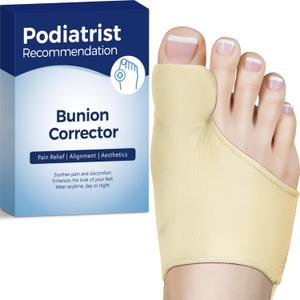 Bunion Corrector for Women and Men, Breathable Big Toe Straightener, Bunion Relief Splint & Pad, Comfortable for Day/Night Use, Fit for R/L, Washable, Beige-M-1 Pack