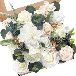 Serwalin White Artificial Flowers Fake Roses Foam Silk Flowers Box Set for DIY Wedding Cake Bouquets Centerpieces Arrangements Party Baby Shower Home Decorations (1 Box, A Secret Garden)