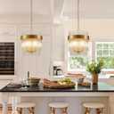 Dijiahua 3-Light Gold Pendant Lights Kitchen Island, 2-Tiers Crystal Pendant Light Fixtures Over Table, 12.6''Dia Brass Dining Room Glam Chandelier,Modern Adjustable Cord Hanging Lamp for Bedroom