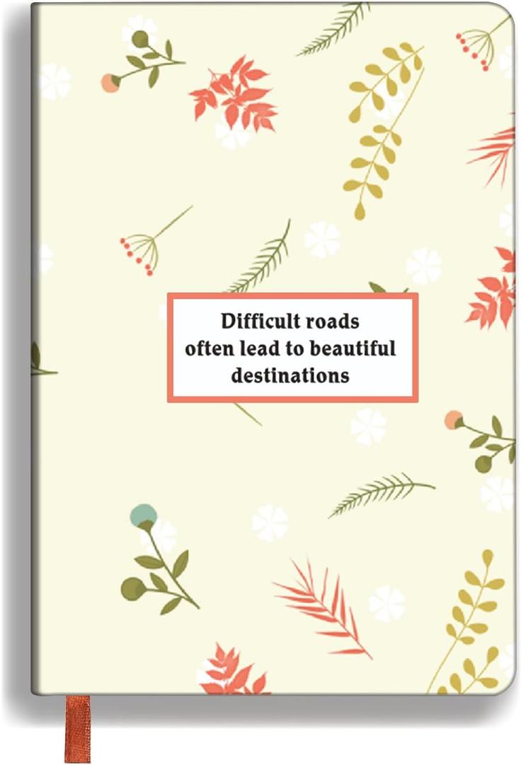 Inspirational Gift Motivational Leather Journal Encouragement Gift Inspirational Lined Journal Notebook Leather Hardcover Notebooks for Writing A5 Notebook (Difficult roads often lead to beautiful