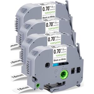 4 Pack TZ Tape 18mm 0.7 Laminated White Label Compatible with Brother P Touch Label Maker Tape TZe 241 TZe241 TZC-241 for Ptouch PTD600 PTD400 PTD610bt PT-P710BT P700 Printer, Black on White