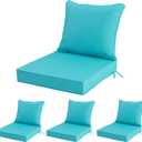 24x24 Inch Outdoor Chair Cushions Set of 4, Patio Furniture Cushions - Removable Cover, Water-Repellent, Fade-Resistant, Non-Slip Bottom & Straps, Replacement for Deep Seat Sofa & Couch - Teal, 4 Pack | 24''x24''