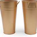 Hosley Set of 2 Gold Bucket/Pot Vase with PVC Liner, 6.25" L x 5" W x 9" H Ideal Gift for Floral Arrangements Wedding Home Office Party DIY Indoor Outdoor Garden Patio