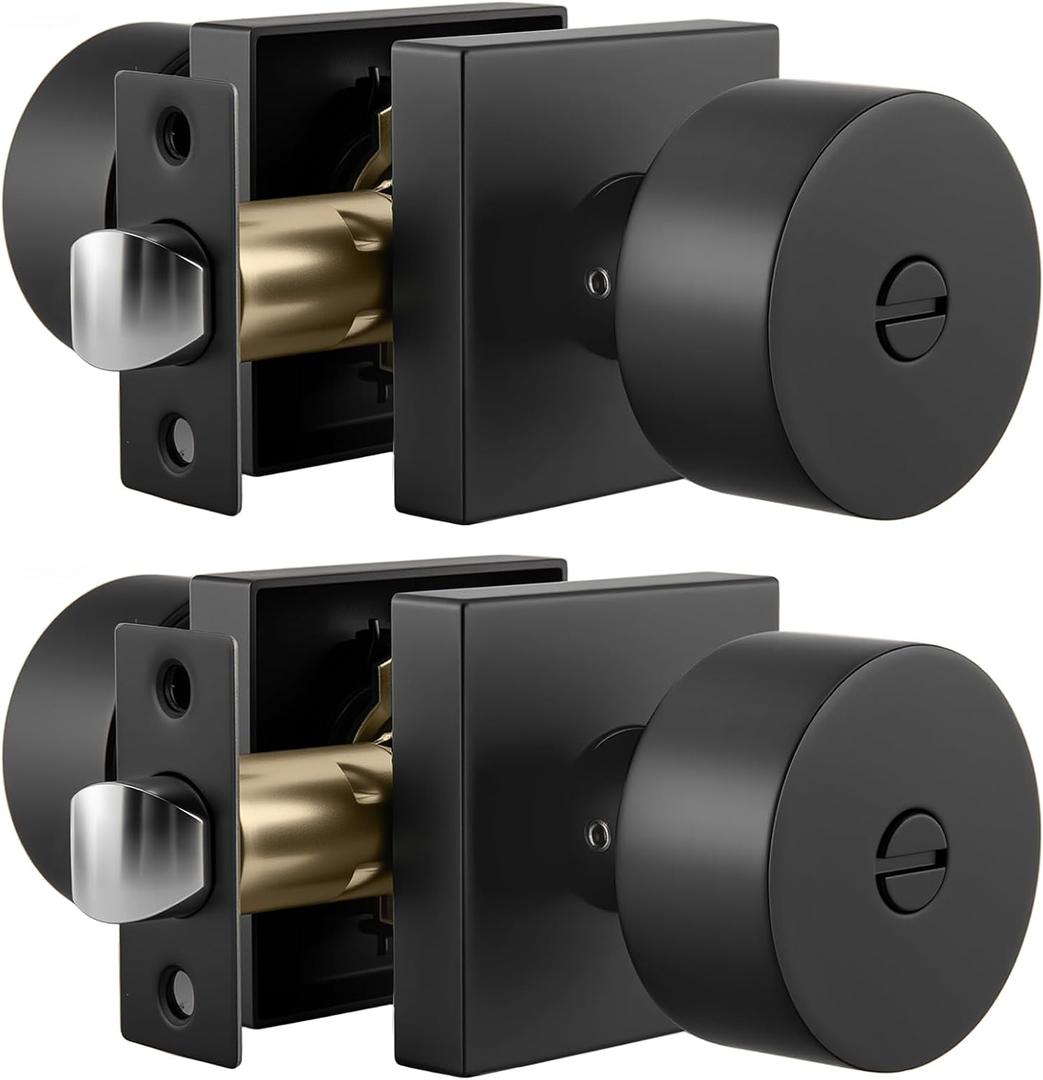 Goldenwarm Matte Black Privacy Door Knobs Interior, Zinc Alloy Matte Black Door Knob, Modern Keyless Bedroom Bathroom Door Knobs, Adjustable & Reversible - 2 Pack