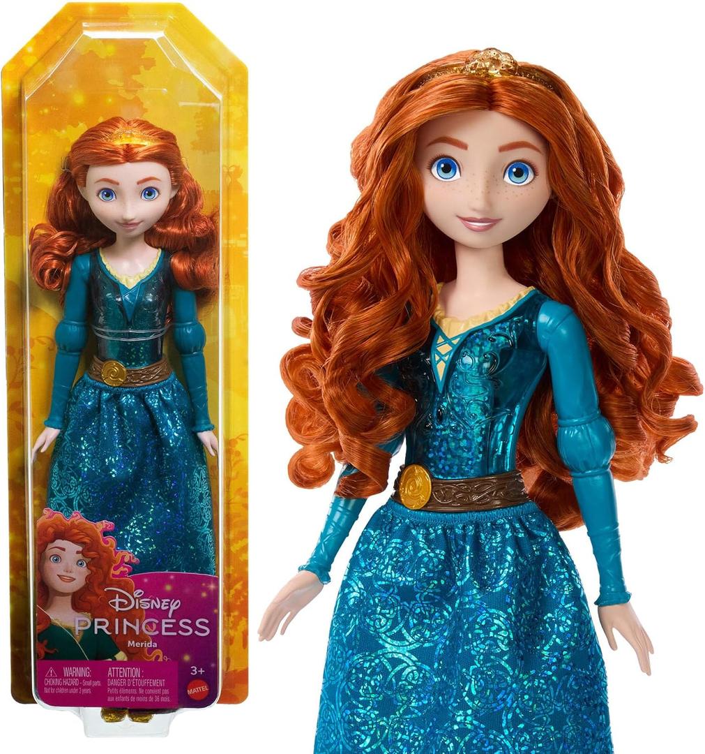 Mattel Disney Princess Merida Doll in Sparkling Fashion with Removable Skirt, Tiara and Shoes, Posable & Collectible, Inspired by Brave Movie, Small