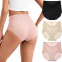 Women's Seamless Underwear Pack of 3, Laser-Cut No-Show Panties, Black & Beige – Size M (Style 8004#)