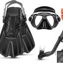 Snorkeling Gear for Kids, 4 in 1 Child Mask Fins Snorkel Set with Panoramic View Anti Fog Mask, Dry Top Snorkel, Trek Fins and Travel Bag, Kids Snorkeling Set with Fins for Snorkeling Swimming