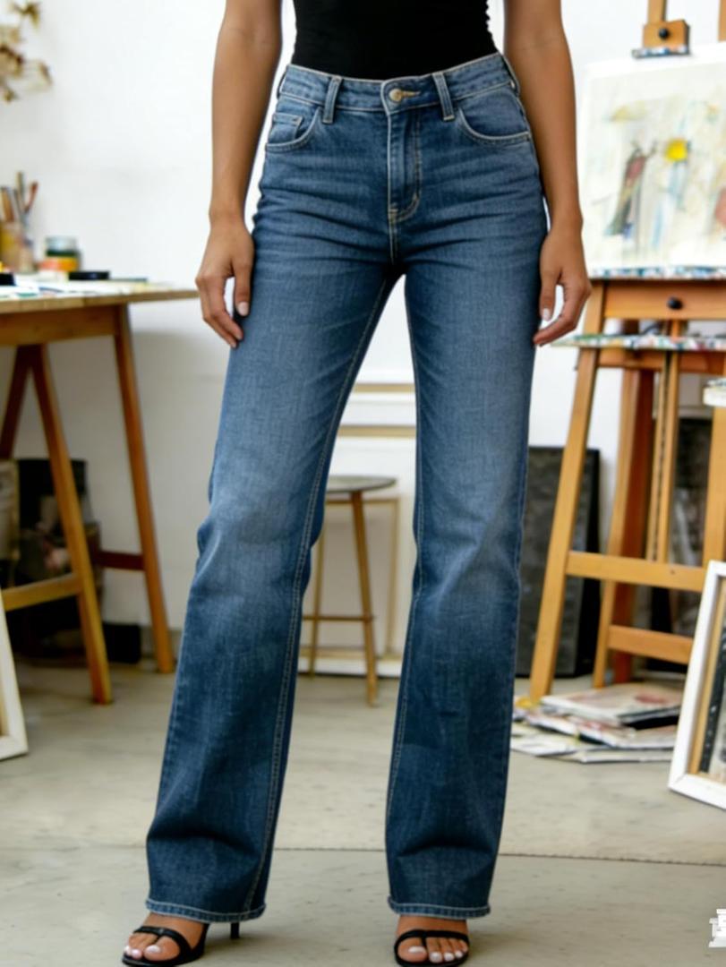 Women's Relaxed Wide Leg Jeans Elastic Waist Lightweight Denim Pants for Casual & Daily Wear, Size: Large