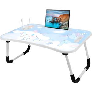 Kawaii Laptop Desk Foldable Kawaii Bed Desk Table Cute Folding Breakfast Tray Portable Lap Standing Desk Notebook Stand Reading Holder for Bed/Couch/Sofa/Floor (Blue)
