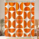 Riyidecor Orange Geometric Modern Shower Curtain 72Wx72H Inch Mid Century Shower Curtain Abstract Boho Retro Minimalist Contemporary Bathroom Decor Fabric Polyester Waterproof 12 Pack Hooks