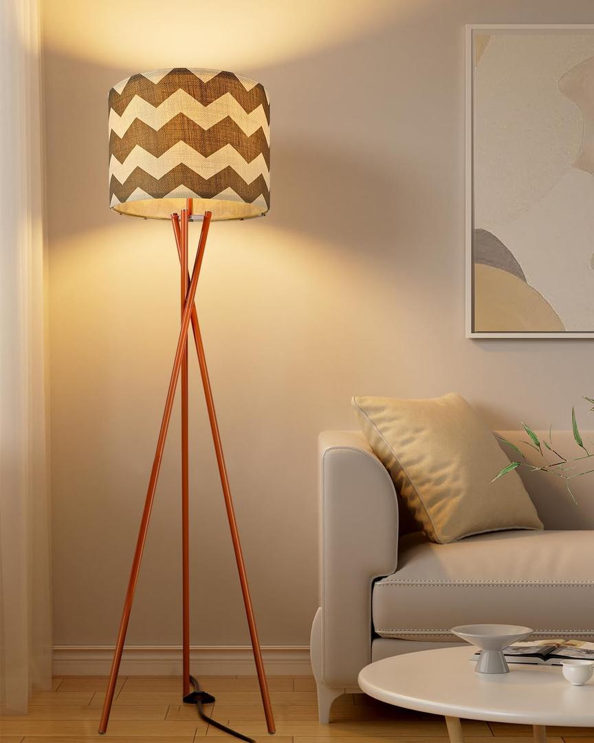 Lightdot 65IN Boho Tripod Floor Lamp, Rustic Tall Standing Lamps with E26 Bulb Included& Fabric Shade, Modern Mid Century Vintage Floor Lamp for Living Room, Bedroom, Home Office-Orange