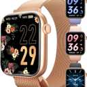 Smart Watch for Men/Women, 1.85" AMOLED Touchscreen, Make/Answer Calls, Fitness Tracker with Heart Rate, Blood Oxygen, Sport Modes, Waterproof Watches Compatible with Android & iPhone(4 Watch Bands) (Rose Gold)