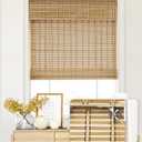 LazBlinds No Tools No Drill Cordless Bamboo Roman Shades, Light Filtering Window Treatment, Roll Up Bamboo Blinds for Window 33'' W x 64'' H, Natural 306 (Light Filtering-Natural306)