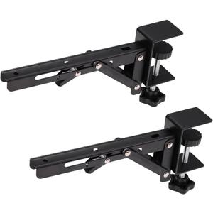 2 Sets Desk Extender Holder Support, Foldable Steel Bracket Extender Keyboard Rack Folding Shelf Brackets with C-Clamp, for Corner Keyboard Tray (Tray Not Included)