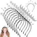Yinder 8 Pcs Star Moon Headband Ramadan Costume Accessories Alien Headband Birthday Party Hair Hoop Glitter Hair Accessory for Women Wedding Princess Cosplay Party Costume Ramadan Silver