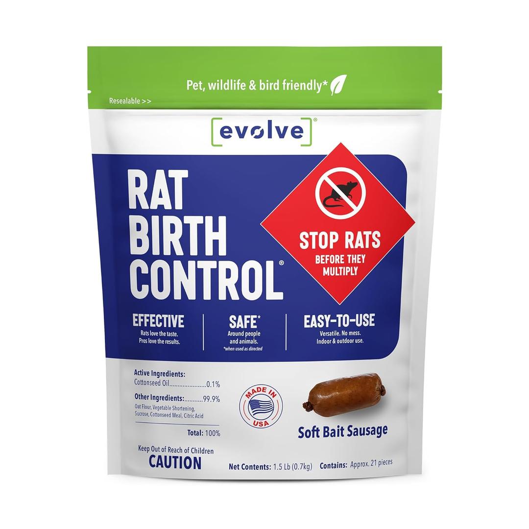 Evolve Rat Birth Control Soft Bait Sausages 1.5 lbs | Scientifically Proven Rat Population Control | Not a Poison, Long-Term Population Management
