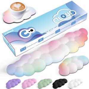 Cloud Wrist Rest for Computer Keyboard Arm Wrist Rest with Non-Slip Base Extended Wrist Rest Ergonomic Memory Foam for Keyboard and Mouse Typing Pain Relief, Office, Gaming, Computer (Rainbow Set)
