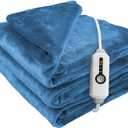 McJaw Heated Electric Blanket Soft Flannel Twin Size 62" x 84", Fast Heat, Machine Washable, Warm and Comfortable, 4 Heating Settings & 10 Hours Auto Shut-Off, Blue