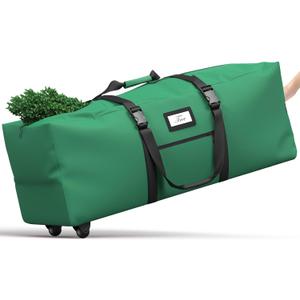 Christmas Tree Storage Bag 9Ft, PliMook Large Christmas Tree Storage Container, Waterproof Anti-Tear Heavy-Duty 600D Oxford Cloth Christmas Tree Storage Box 9FT with Handles(Green)